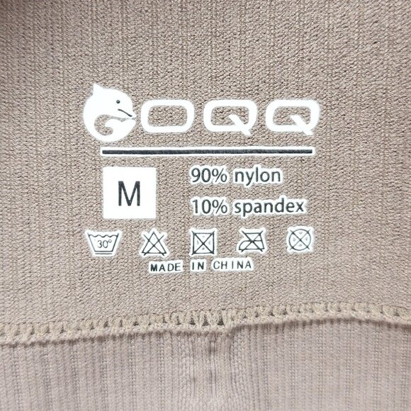 OQQ Long-Sleeve Brown Ribbed Henley Top With Button Detail Size M - Picture 3 of 9